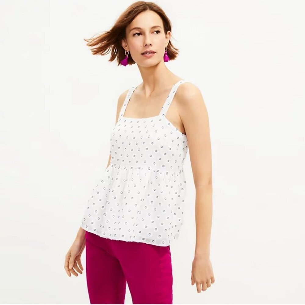 NWT New $50 LOFT Clip Peplum White Cami Top Size 12
